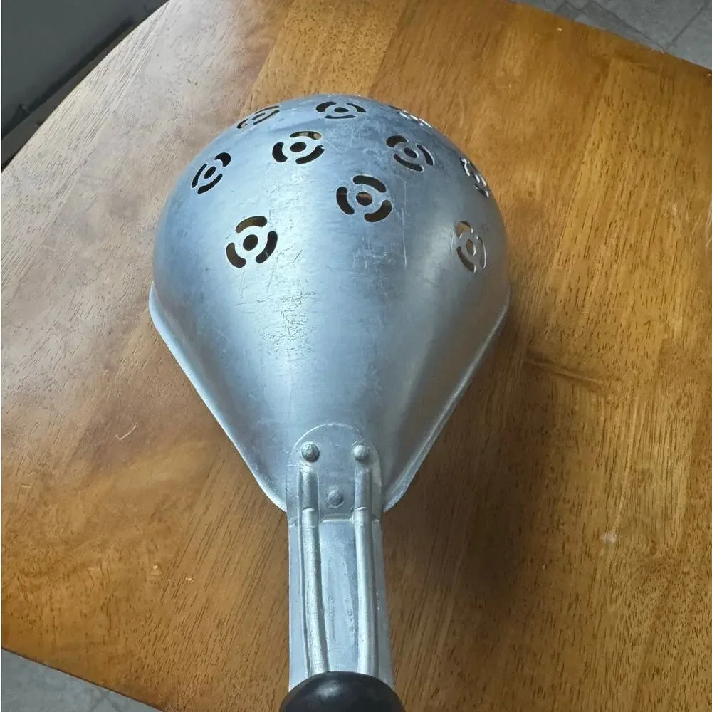Vintage Pasta Scoop Black Handle Colander Mid Century Modern Aluminum Taiwan